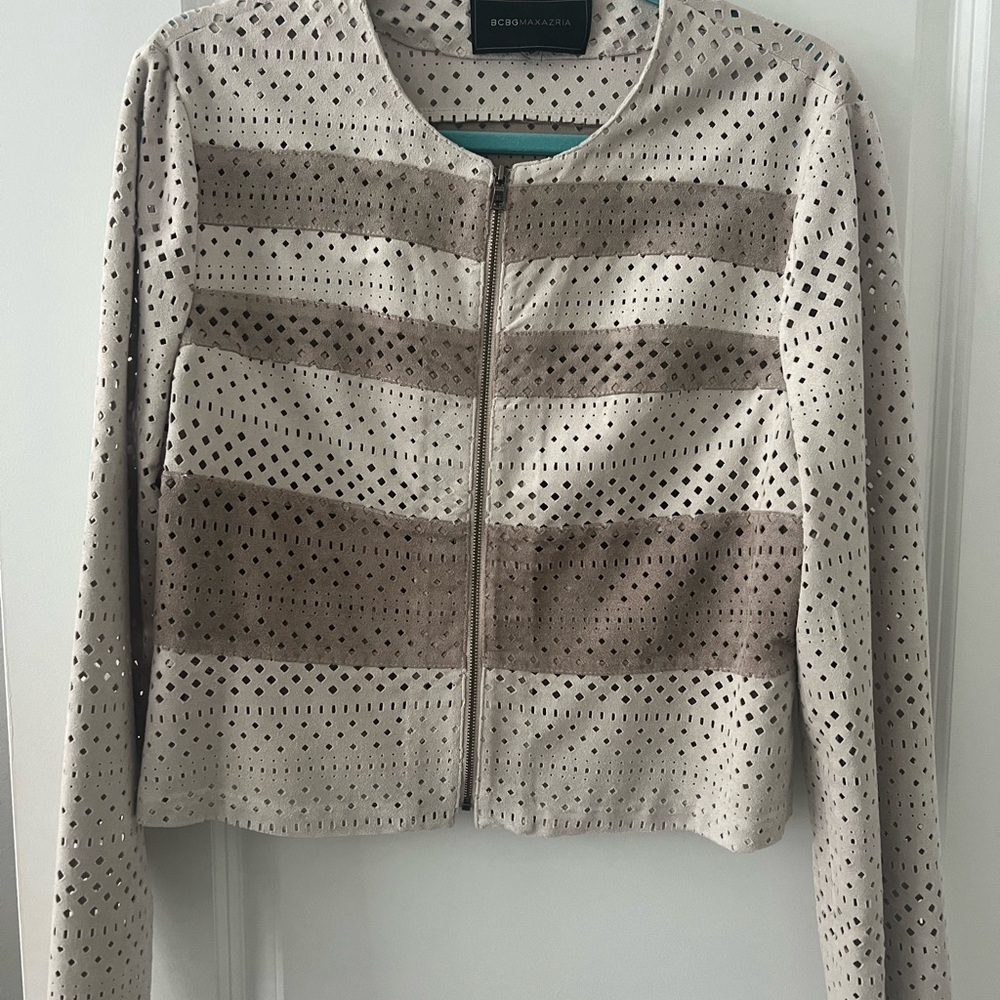 BCBGMAXAZRIA Beige and Brown Perforated Jacket